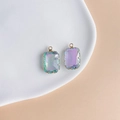 Macro detail of rectangle faceted crystal pendant with gold plated edges and metal loop - Purple Pink Gradient (3#)