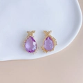 Close-up of teardrop purple crystal pendant with gold setting and zircon accents - Purple Teardrop Gemstone (KP5073) / Purple (1#)
