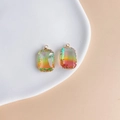 Macro detail of rectangle faceted crystal charms with rainbow gradient and gold trim - Green Orange Gradient (5#)