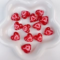 Deep red heart-shaped DIY glass beads with pink hearts and white polka dots pattern - Deep Red Inlaid Heart Style (12#)