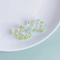 Close-up of DIY flower-shaped glass beads with yellow and cyan polka dot patterns - Yellow Cyan Polka Dot Flower (2#)