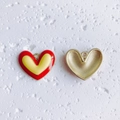 Detailed front and back view of a red and yellow heart-shaped enamel jewelry charm - Bicolor Heart Red Yellow 13#
