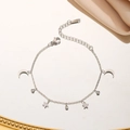 Eleganter S925 Silber Stern und Mond Armband mit funkelnden Kristallen für Damen - Armband / Stahlfarben