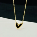 Golden heart necklace with black inlay and asymmetrical design for women fashion - Black Heart Necklace