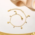 Minimalistisches Armband aus Gold-Edelstahl mit Sternen, Monden und Kristallen - Fußkettchen / Gold