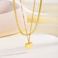 Elegante goldene doppellagige Herzkette mit Schlangenkette und Love You Anhänger - Doppelschichtiges Englisches Herz (8822)