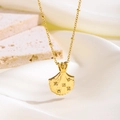 Detail of 18k gold plated shell pendant necklace with sparkling crystal inlay - Rhinestone Shell Necklace (Gold)
