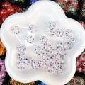 Hollow glass beads with colorful polka dots on a white petal ceramic plate for DIY jewelry - Pink Purple Green Dots (35#-14mm)