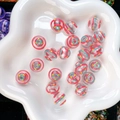 Hollow glass beads with red and blue stripes for DIY bracelet jewelry making - Red Cyan Yellow Pattern (15#-14mm)