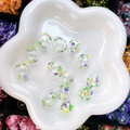 Hand-painted hollow glass beads with colorful abstract patterns for DIY jewelry making - Purple Yellow Green Abstract (22#-16mm)
