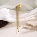 Elegante 18K vergoldete Gänseblümchen-Ohrringe mit langen Schlangenkette-Quasten - 5737 Gänseblümchen Quaste Schlangenknochen Kette Ohrfaden