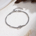 Silver love knot double snake chain bracelet in 304 stainless steel with 18K engraving - Double Snake Chain Knot Style (70090) / Steel