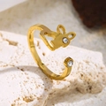 Vergoldeter Edelstahlring mit offenem Design und niedlichem Hasen-Motiv mit Zirkon - Hasenkopf Strass (3355) / Gold