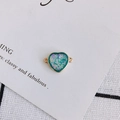 Detail of heart-shaped blue resin jewelry connector with gold edge and glitter for DIY - Lake Green (1#)