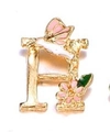 Rosafarbenes Emaille Buchstabe A Anhänger mit goldfarbenen Blumen und Vögeln - Buchstabe H