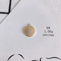 Detail of 14K gold plated hollow floral pendant with white zircon stones, 16x14mm size - Hollow Floral Circle (8#)