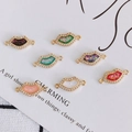 Lip-shaped gold jewelry charms with cubic zirconia and colorful crushed stone inlay - Mixed