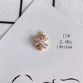 Macro view of gold plated clover pendant with clear cubic zirconia stones and dimensions - Teardrop Clover (17#)