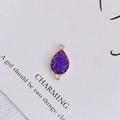 Close-up of teardrop purple crushed stone pendant with gold plated double loop connectors - 1# (Purple)