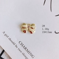 Golden bow pendant with red rhinestone, 19x13mm DIY jewelry making accessory detail - Bow Red Rhinestone Style (2#)