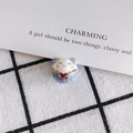 Detail of hand-painted Maneki Neko ceramic bead with gold gilding and purple kimono pattern - Purple Kimono Style (1#)