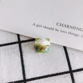 Detail of hand-painted green ceramic lucky cat bead with gold accents for DIY jewelry - Grass Green Style (9#)