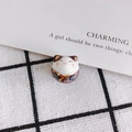 Detailed view of handmade ceramic lucky cat bead with purple floral kimono design - Purple Floral Style (11#)