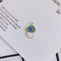 Close-up of blue enamel mushroom charm with green floral pattern for DIY jewelry - Blue (2#)