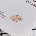 Pink enamel CUTE letter charm in dialogue box shape with golden alloy plating - Pink