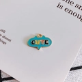 Cute light blue bubble charm with colorful CUTE letters and golden metal frame - Blue
