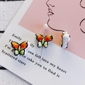 Minimalist butterfly ceramic bead in vibrant orange and green with black outlines - 4# Orange and Green