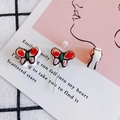 DIY colorful butterfly ceramic beads with red, pink and green glaze for handmade jewelry - 5# Red and Pink