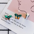 Green and orange butterfly ceramic bead with pearl head metal pin for DIY jewelry making - 6# Emerald Green Orange White