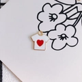 White t-shirt pendant with a red heart motif for DIY jewelry making in golden finish - Red