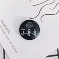 Minimalist round leather badge with xiao ge ge cartoon boy design in black finish - Cartoon Boy Avatar (1#) / 1# Black