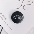 Round black leather DIY button featuring white heart and goddess text design - 6# Black