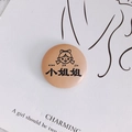Round brown leather DIY button with cute cartoon girl design and text engraving - 12# Pink