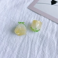 DIY cream yellow resin rose bud pendant with green sepals for jewelry making - Yellow