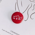 Red round faux leather button for coats featuring artistic white Chinese typography - 25# Red