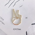 Detailed view of 42x25mm gold hollow V-sign hand gesture charm for DIY jewelry making - Hollow Victory Gesture Gold (1)