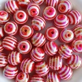 Perle in acrilico a righe rosse e bianche con finitura AB per braccialetti fai-da-te - Perlina Rotonda Cangiante a Strisce Rosse e Bianche (A37#)