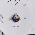 Detailed macro of a cat-themed blue enamel charm with gold alloy and faux pearl inlay - Cat Galaxy Style-Deep Blue (1#)