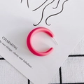 Close-up of bright pink matte C-shaped resin earrings with minimalist silver metal posts - Rose Red (7#)