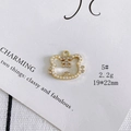 Detail view of gold alloy kitten charm with pearl inlay and crystals, size 19x22mm - 5#