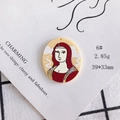 Detail of 2.85g Mona Lisa acrylic pendant with red hair illustration and hanging hole - Mona Lisa Artistic Portrait (6#)