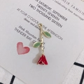 Detailed close-up of a red enamel rose flower charm with green leaves and gold stem - Dark Red Rose (3#)