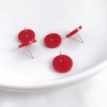 Vibrant red circular acrylic stud earrings with polished finish and silver posts - 28# Glossy Red