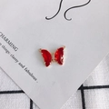 Macro view of butterfly pendant with red crystal glass and gold double-hanging loops - Red (1#)