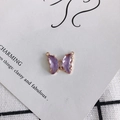 Macro view of purple crystal butterfly pendant with gold plating and double loops - Purple (2#)