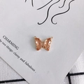 Detailed view of pink crystal butterfly pendant with rose gold double rings - Pink Orange (3#)